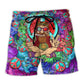 Hippie Peace Playful Colorful Beach Shorts Artwork Detail For Casual Warm Weather Outfits