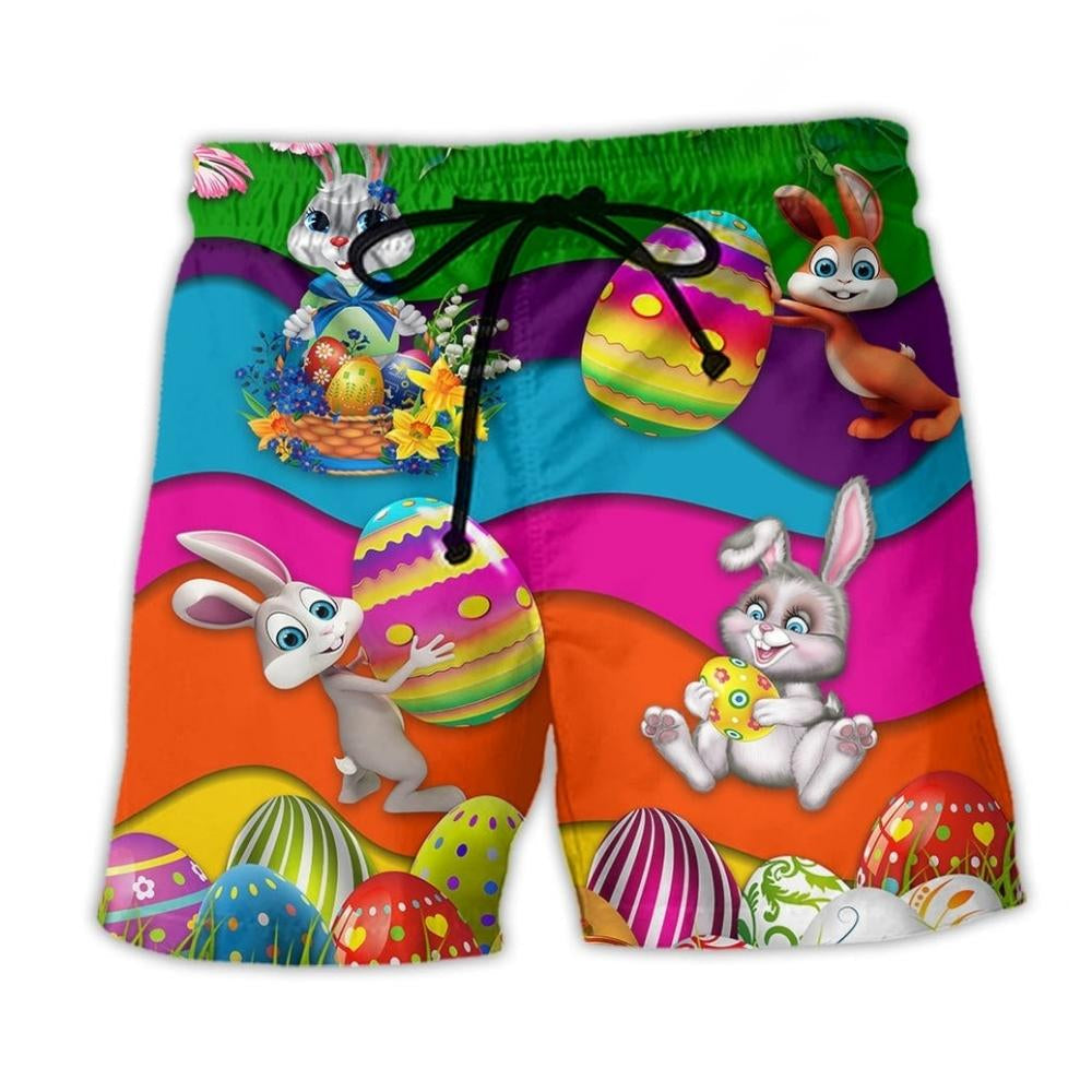 Rabbit Bright Easter Day Beach Shorts Pattern View For Weekend Trips And Outdoor Activities