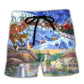 Christmas Lighthouse Santa Inspire Beach Shorts Pattern View For Vacation Travel And Outdoor Fun