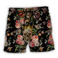 Skull And Flowers Artistic Contrast Beach Shorts Print View For Coastal Escapes And Casual Outings