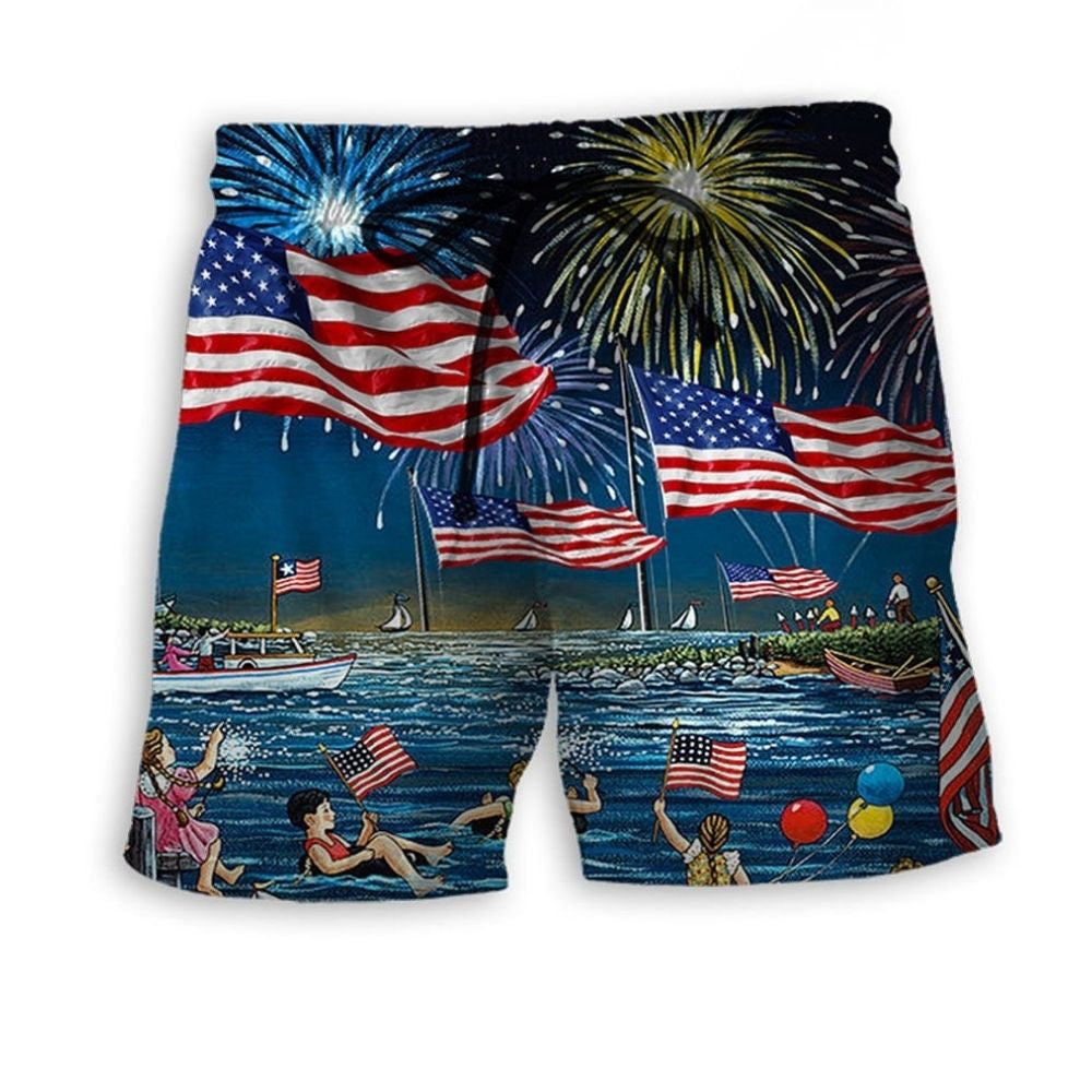 Independence Fireworks Beach Shorts For Beach Days And Flexible Everyday Wear