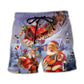 Christmas Santa Funny Beach Shorts Artwork Detail For Tropical Travel And Everyday Wear