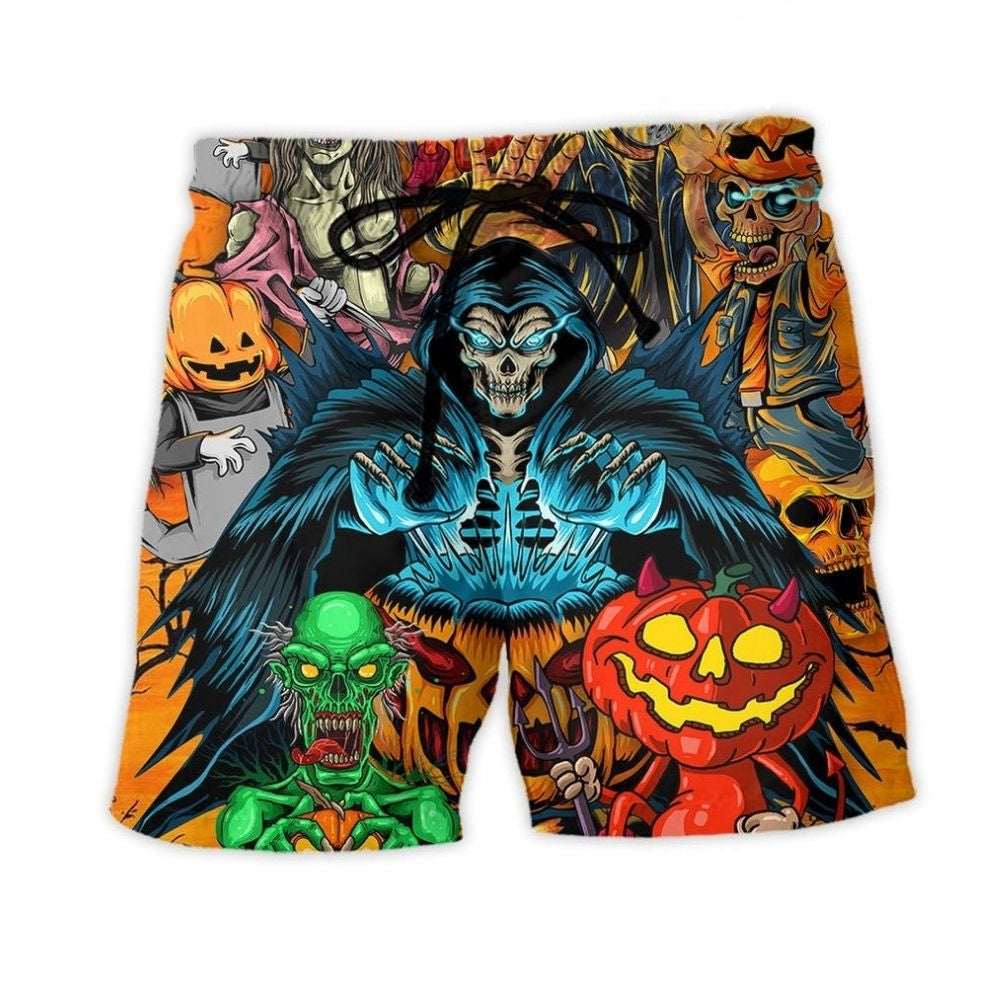 Halloween Skull Pumpkin Scary Beach Shorts For Sunny Holidays And Comfortable Daily Styling