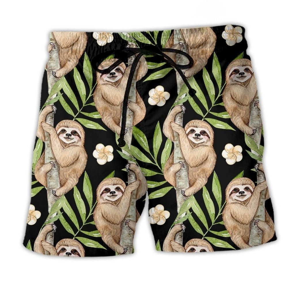 Sloth Tropical Floral Relax Beach Shorts For Warm Weather Travel And Everyday Comfort