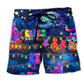 Christmas Cat Rooftop Beach Shorts For Coastal Road Trips And Leisure And Relaxation