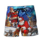 Christmas Santa Night Sky Beach Shorts Design Detail For Casual Warm Weather Outfits