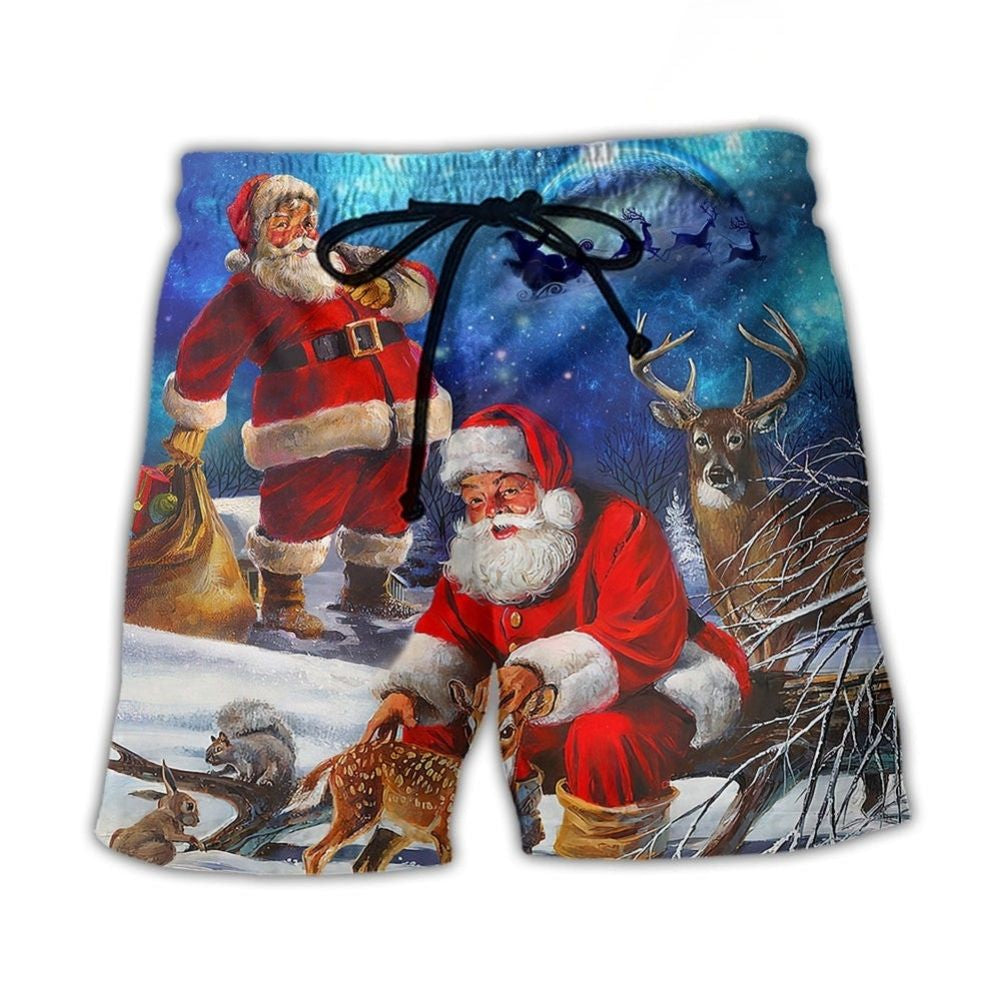 Christmas Santa Night Sky Beach Shorts Design Detail For Casual Warm Weather Outfits