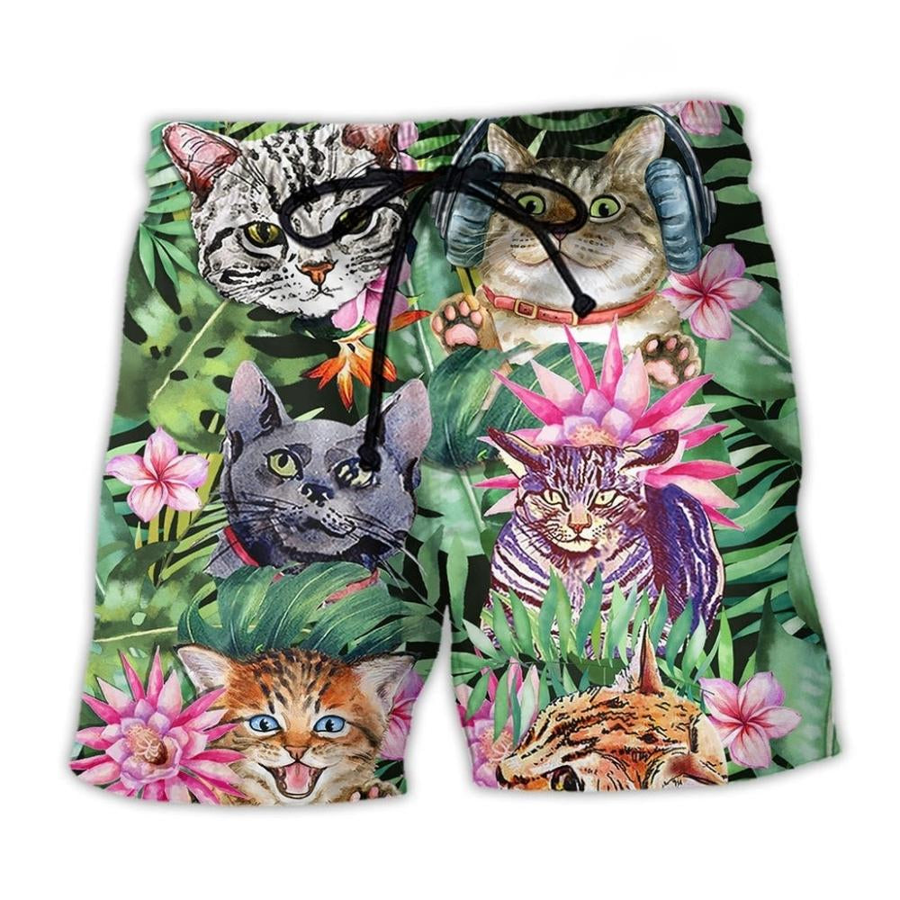 Cat Is My Cute Beach Shorts Artwork Detail For Animal Lover Gift Giving