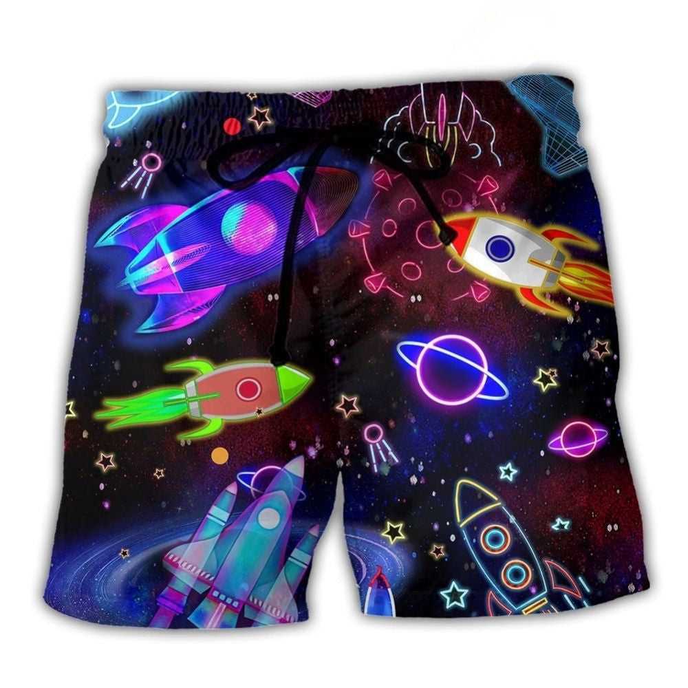 Rocket Shoot For The Stars Galaxy Beach Shorts Print Detail For Beach Activities And Vacation Wear