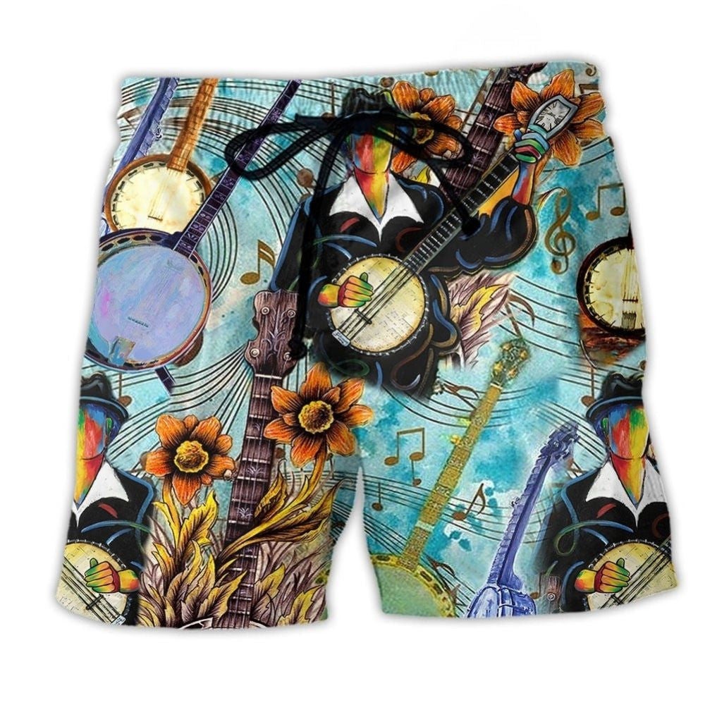Banjo Cheerful Music Vintage Beach Shorts For Sunny Day Getaways And Laid Back Daily Wear