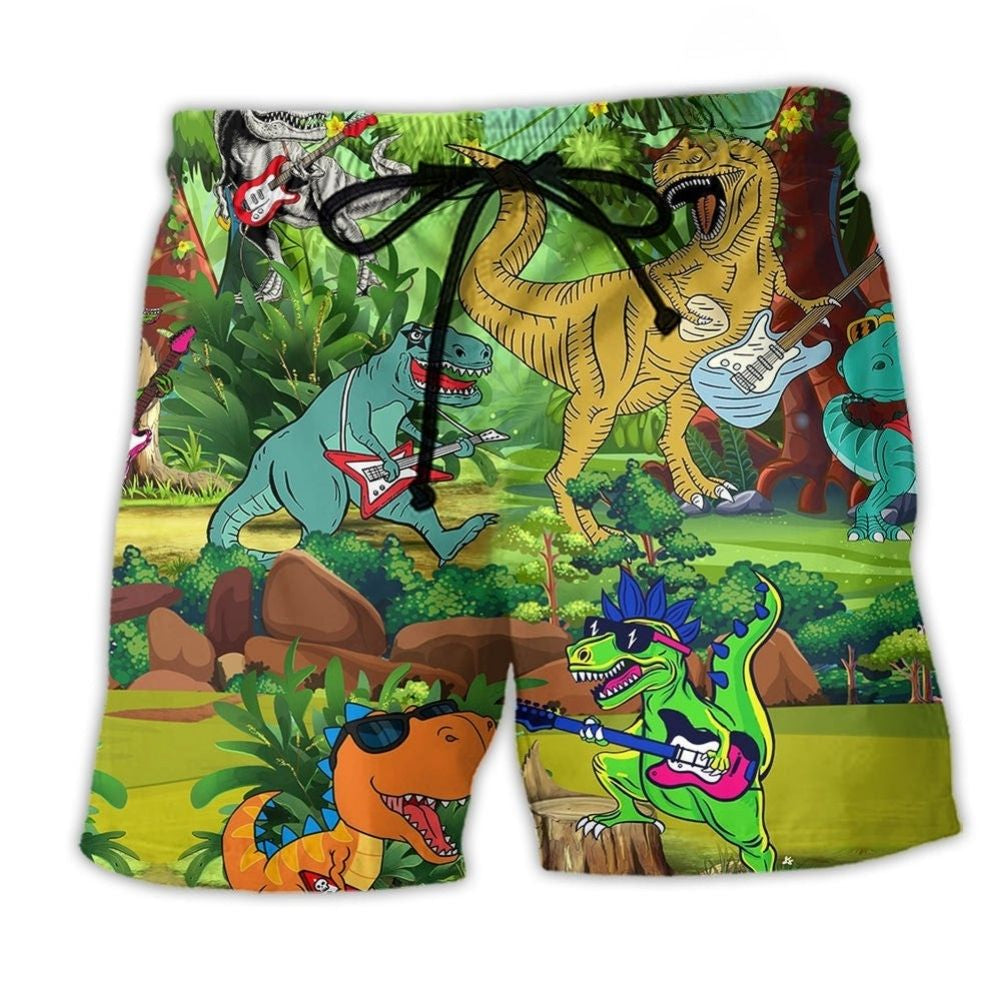 Rockstar Dinosaur Guitar Beach Shorts For Resort Getaways And Comfortable Daily Wear