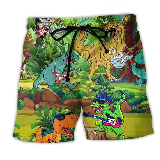 Rockstar Dinosaur Guitar Beach Shorts For Resort Getaways And Comfortable Daily Wear