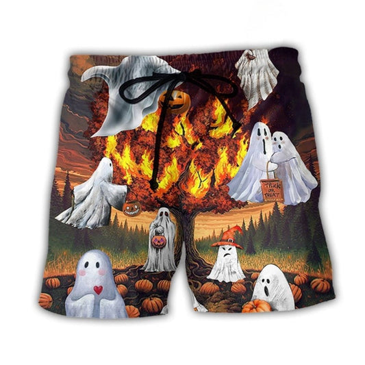 Halloween Burning Pumpkin Boo Beach Shorts For Resort Getaways And Vacation Ready Style