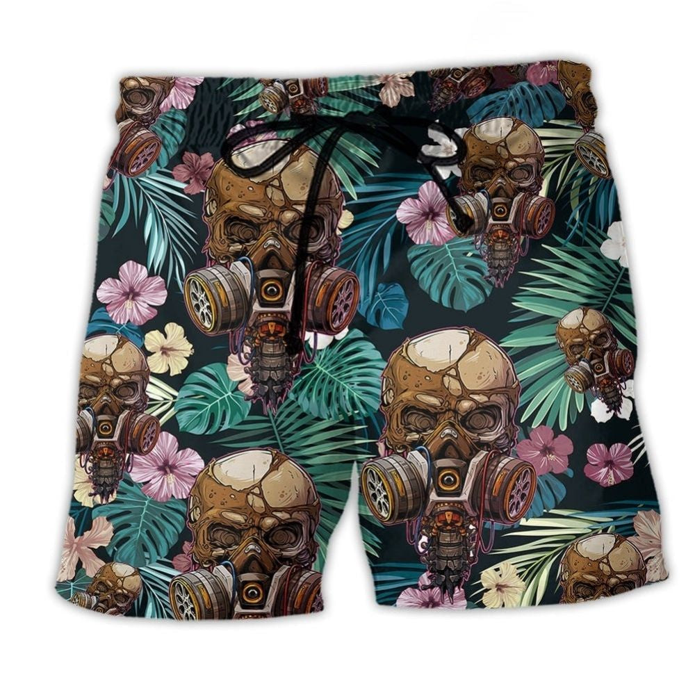 Floral Skull Beach Shorts For Tropical Holidays And Flexible Everyday Wear