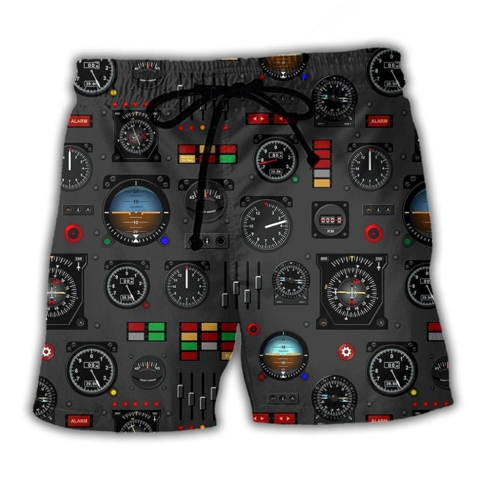 Pilot Watch Aircraft Instrument Panel Beach Shorts Graphic Detail For Resort Trips And Casual Outings