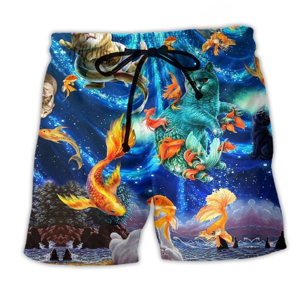 Dreaming Cat Goldfish Beach Shorts For Coastal Adventures And Everyday Comfort