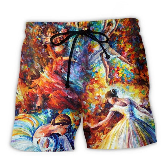 Ballet Dance Colorful Artistic Beach Shorts For Summer Vacation And Coastal Travel