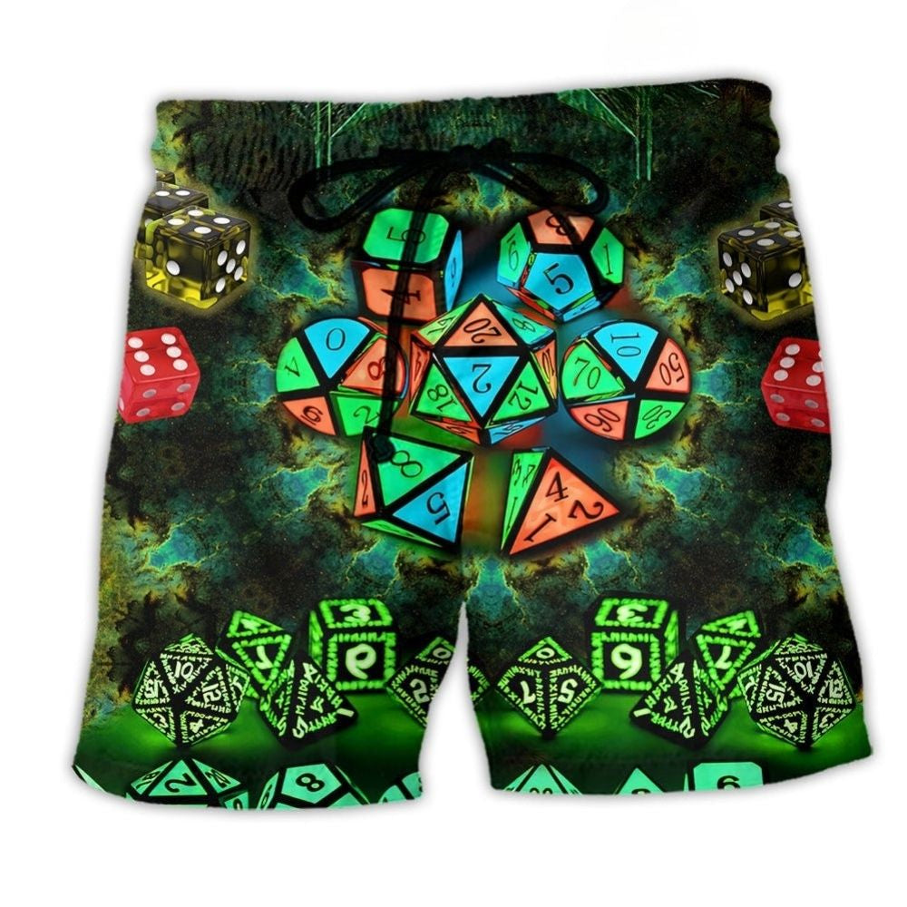 Glowing D20 Kaleidoscope Dice Beach Shorts For Casual Day Trips And Comfortable Daily Wear