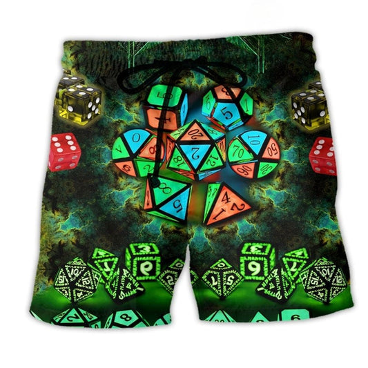 Glowing D20 Kaleidoscope Dice Beach Shorts For Casual Day Trips And Comfortable Daily Wear