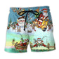 Christmas Cute Santa Beach Shorts Artwork Detail For Casual Warm Weather Outfits