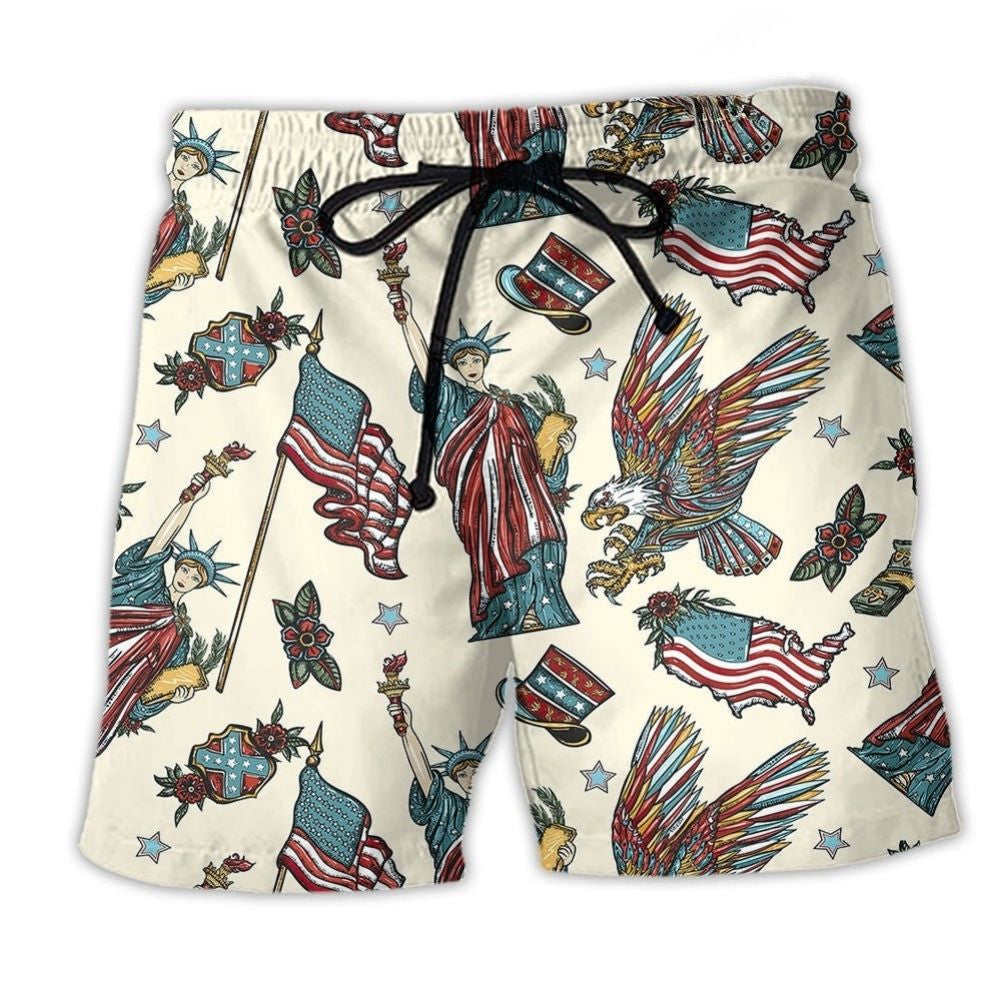 America Symbolic Beach Shorts For Summer Vacations And Travel Ready Comfort
