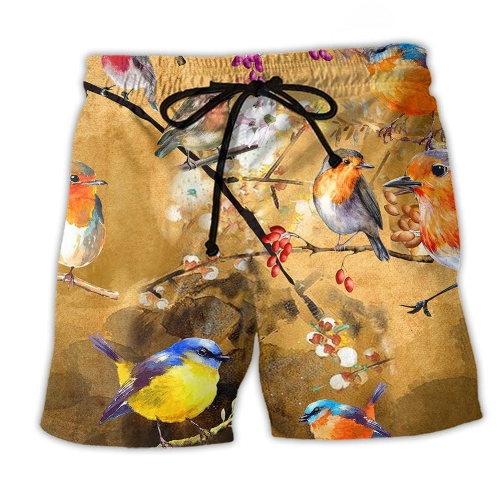 Robin Bird Floral Beach Shorts For Coastal Adventures And Comfortable Daily Wear