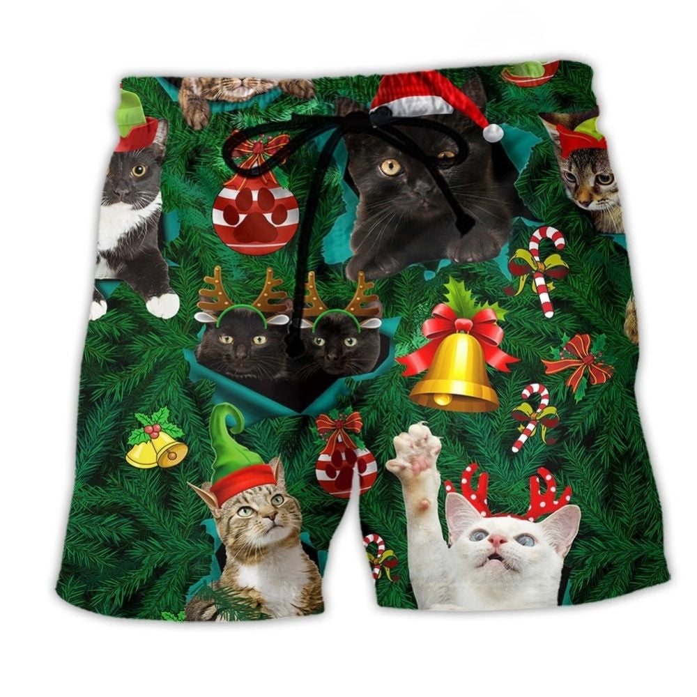 Cats Meowy Mas Christmas Colorful Beach Shorts Print Detail For Festive Outdoor Gatherings