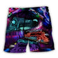 Neon Train Night City Beach Shorts Pattern View For Vacation Travel And Outdoor Fun