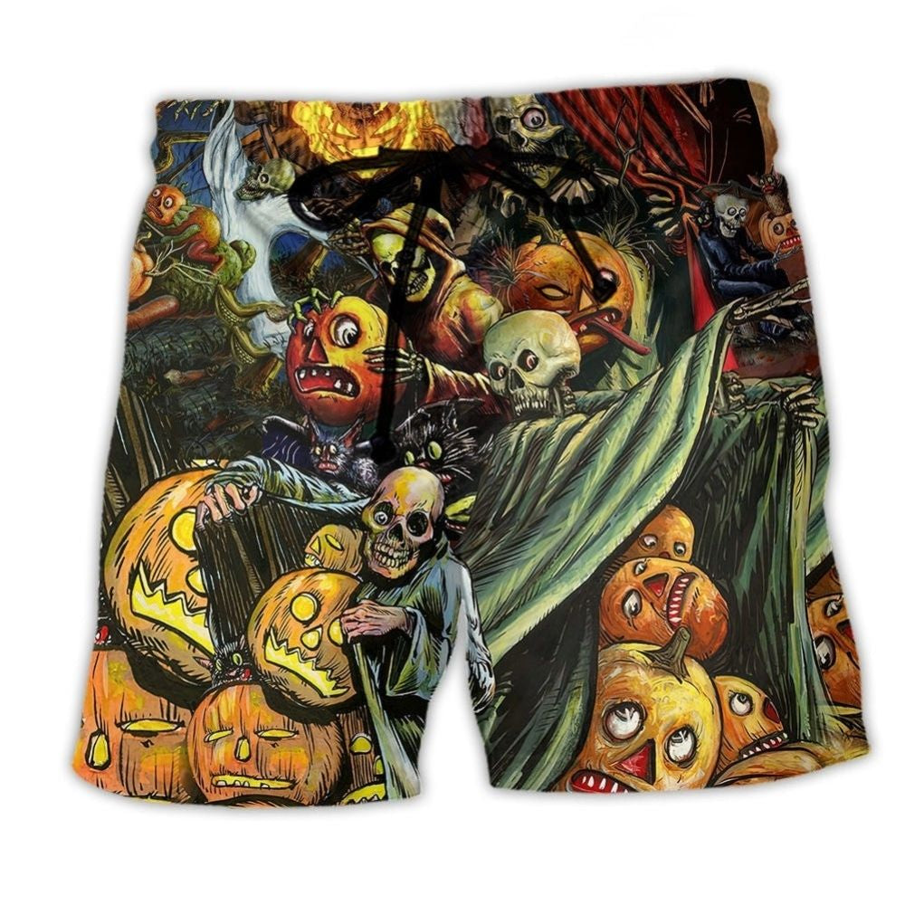 Halloween Night Pumpkin Scary Beach Shorts For Casual Day Trips And Warm Weather Wardrobe