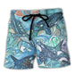 Shark Ocean Stained Glass Beach Shorts Artwork View For Seaside Trips And Casual Style