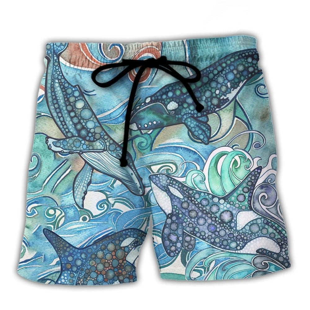 Shark Ocean Stained Glass Beach Shorts Artwork View For Seaside Trips And Casual Style