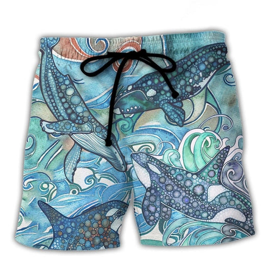 Shark Ocean Stained Glass Beach Shorts Artwork View For Seaside Trips And Casual Style