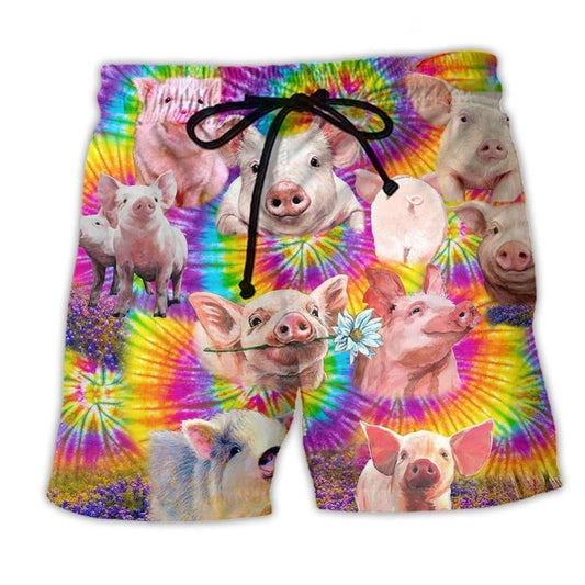 Pig Animals Cute Distracted Piggy Beach Shorts Pattern View For Relaxed Vacation Styling