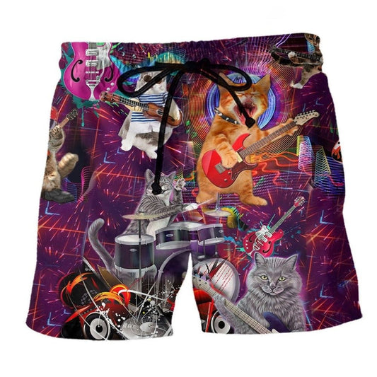 Cat Rocker Happy Day Beach Shorts Print Detail For Thoughtful Gift Giving