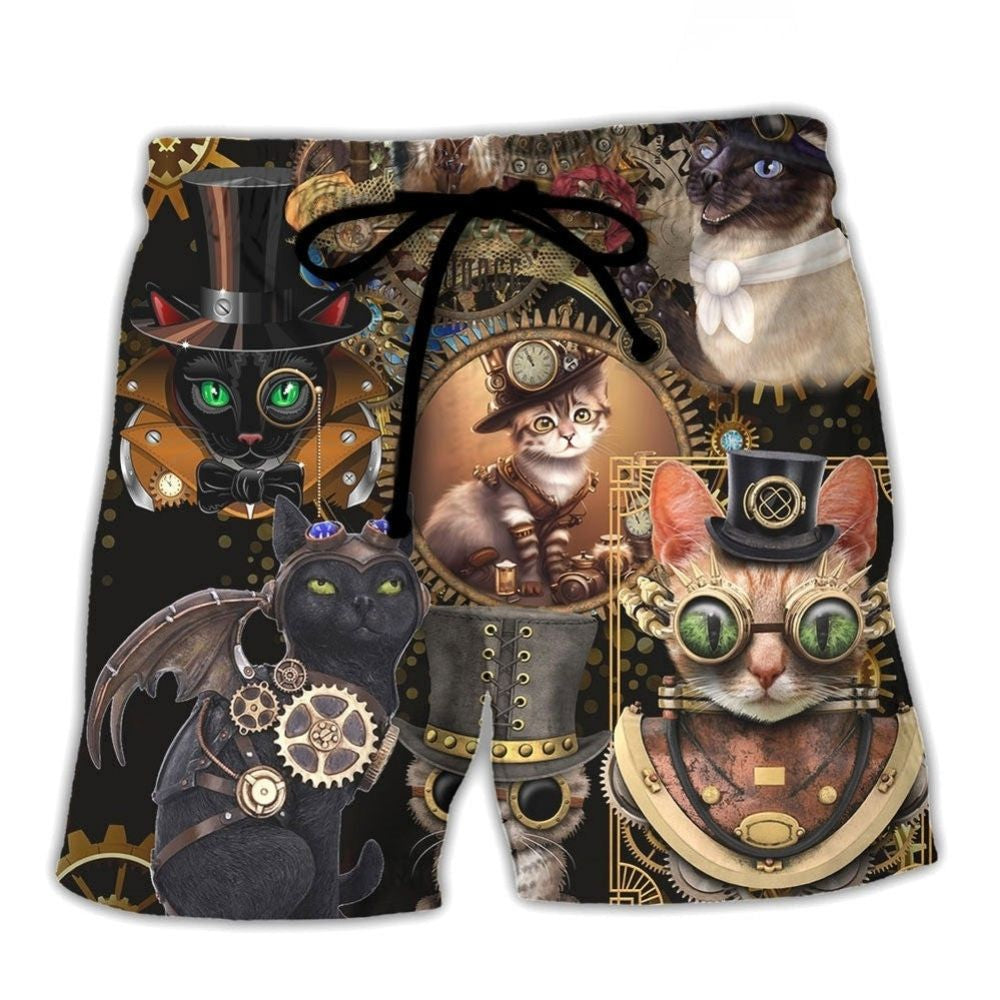 Steampunk Cat Calm Beach Shorts Design Detail For Weekend Getaways And Beach Days