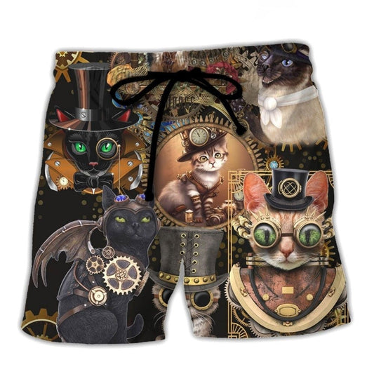 Steampunk Cat Calm Beach Shorts Design Detail For Weekend Getaways And Beach Days