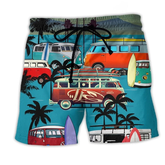 Camping Vanlife Adventure Enjoy Beach Shorts Artwork Detail For Weekend Getaways And Gifting