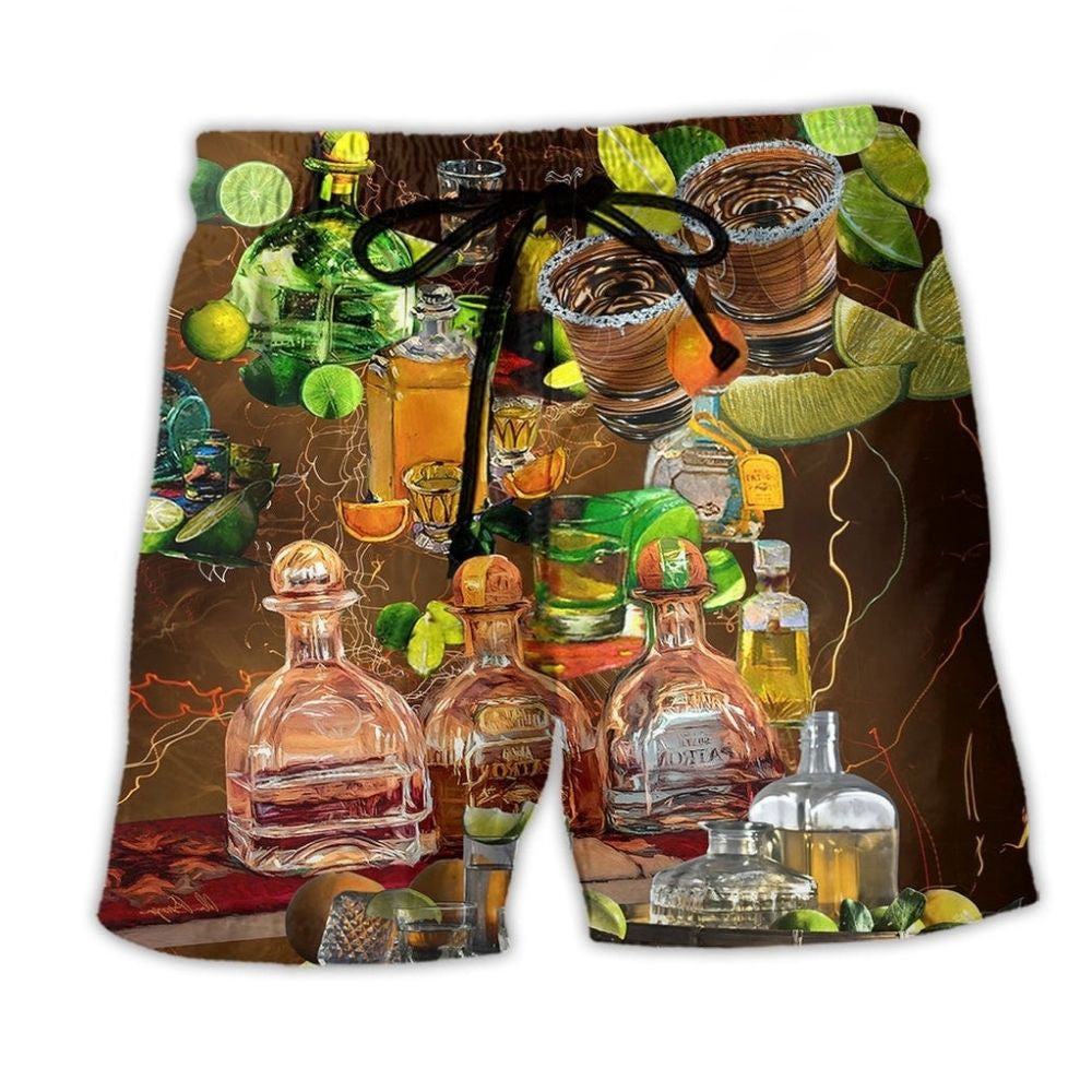 Wine Lemon Salt Humor Quote Beach Shorts Design Detail For Resort And Beach Day Style