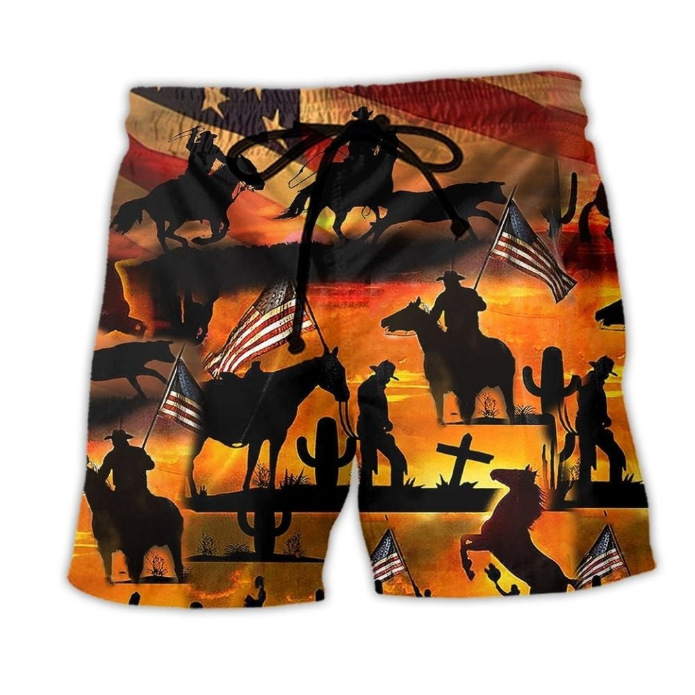 Cowboy American Sunset Beach Shorts Print Detail For Casual Warm Weather Outfits