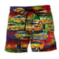 Vintage Yellow Car Night Beach Shorts For Warm Weather Outings And Vacation Ready Style