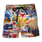 Cocktail Glass Party Vibes Beach Shorts Artwork Detail For Comfortable Everyday Summer Wear