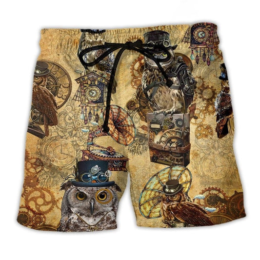 Owl Wisdom Vintage Serious Beach Shorts For Holiday Cruises And Distinctive Seasonal Style