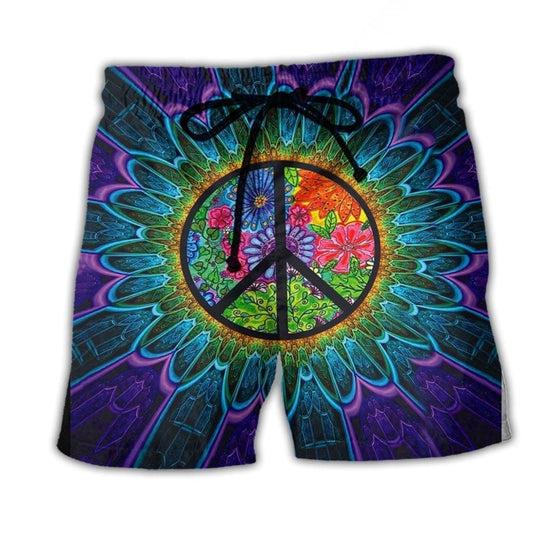 Hippie Peace Symbol Purple Beach Shorts For Warm Weather Travel And Everyday Comfort