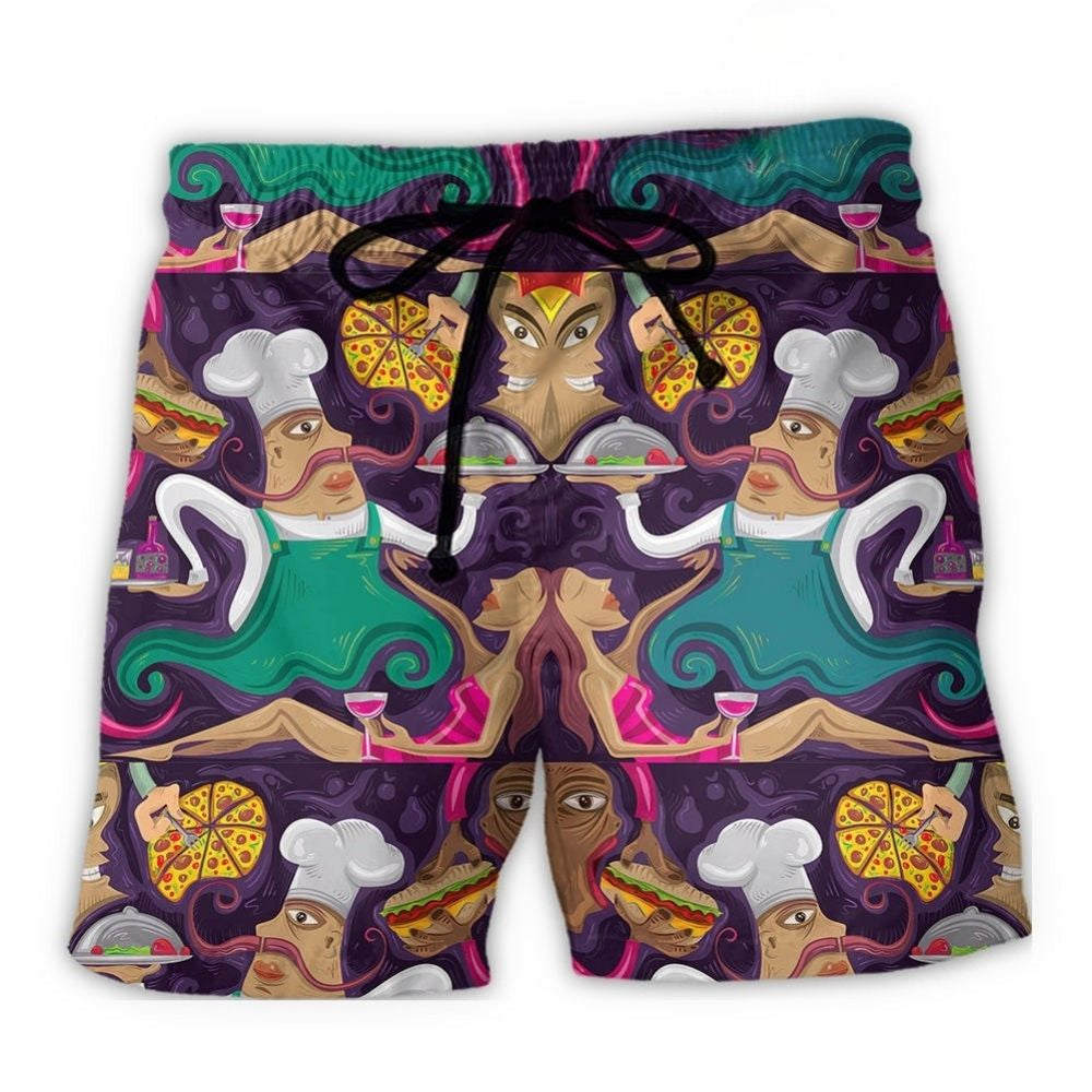 Funny Pizza Chef Food Lover Beach Shorts Pattern View For Vacation Travel And Outdoor Fun