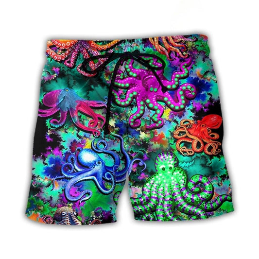 Colorful Octopus Light Fantasy Beach Shorts Graphic Detail For Resort Trips And Casual Outings