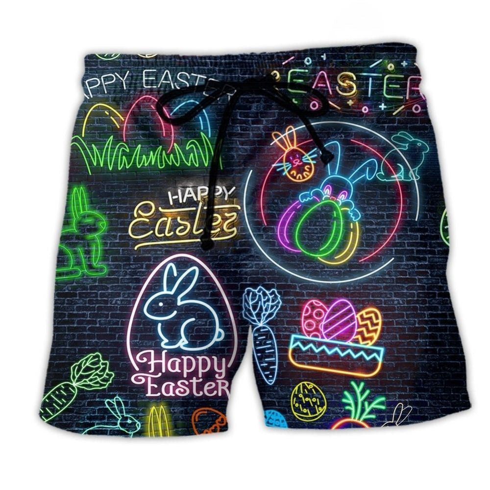 Easter Rabbit Neon Spring Celebration Beach Shorts Pattern Detail For Sunny Outdoor Activities