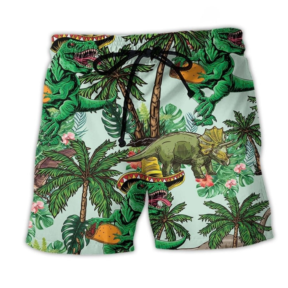 Dinosaur Lover Vibrant Beach Shorts Pattern View For Relaxed Vacation Styling