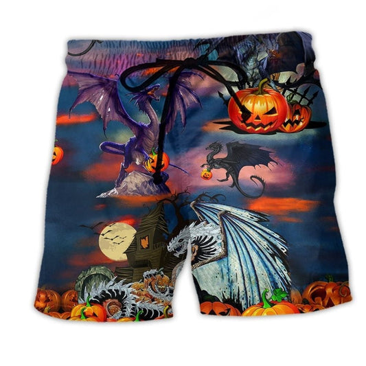 Halloween Dragon Treasure Guardian Beach Shorts For Outdoor Adventures And Distinctive Seasonal Style
