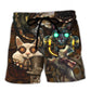 Steampunk Cat Heart Fantasy Beach Shorts Design View For Poolside Relaxation And Holiday Trips