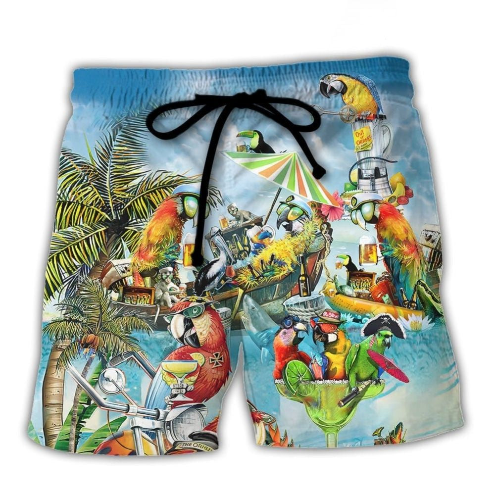 Parrot Cocktail Summer Tropical Vibes Beach Shorts Graphic Detail For Resort Trips And Casual Outings